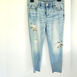 WHBM Embroidered Deconstructed Jeans